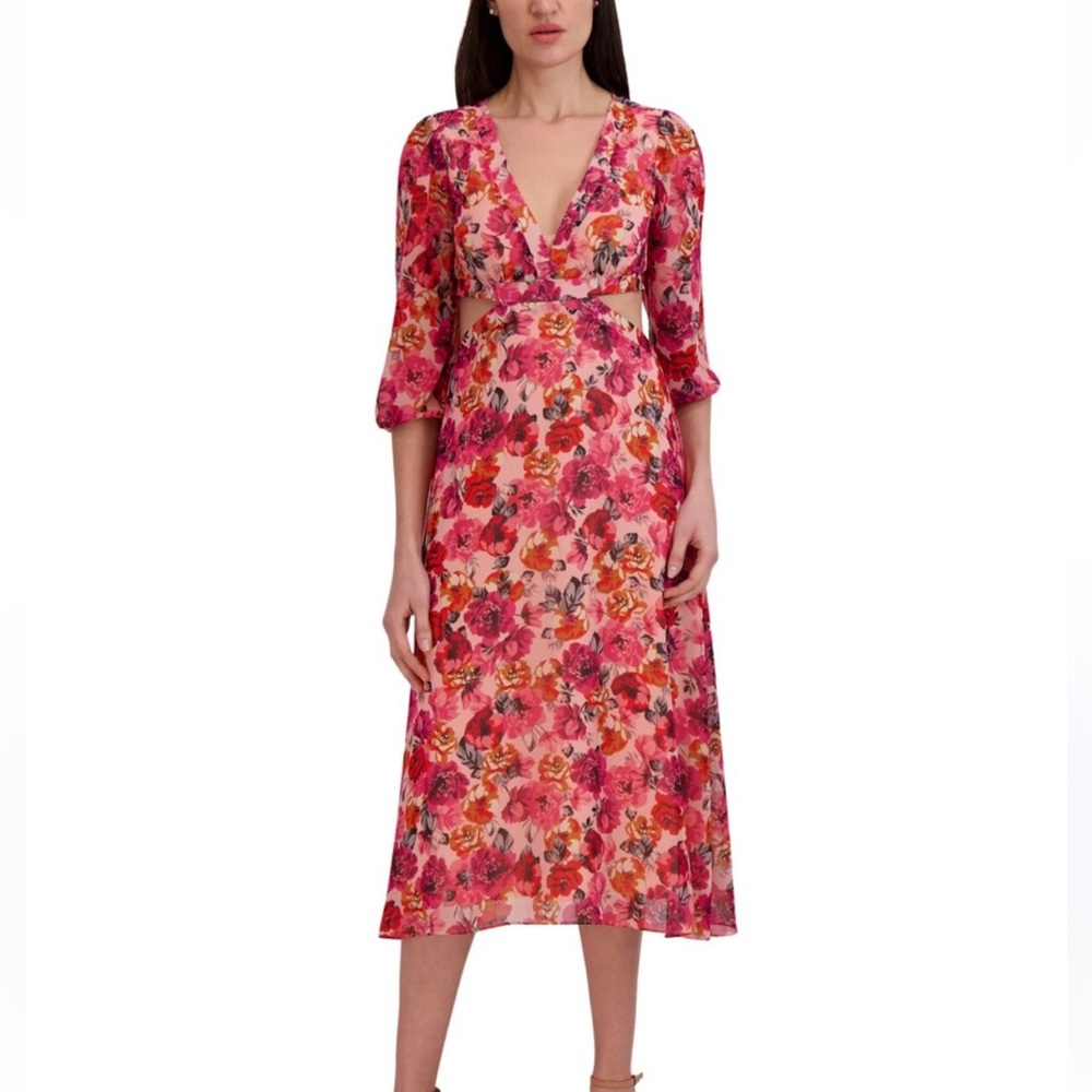 Julia Jordan Pink Floral Cutout Back Midi Dress‎ Size 14